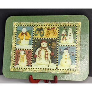 Debbie Mumm Ultimate Work Surface Protector Snowman Glass Cutting Board 16x12"